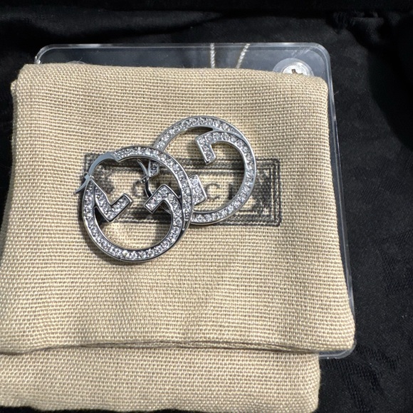 Gucci Marmont Silver GG Interlock Crystal Earrings - Picture 1 of 6